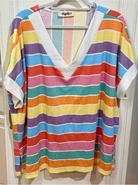 Haptics Rainbow Stripe V-Neck Knit Top